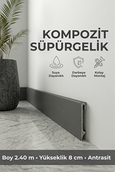 AGK Espumo Kompozit Süpürgelik 8 cm Antrasit | Suya, Neme, Darbeye Dayanıklı ...