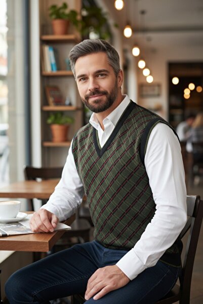 Men's Black Anti Pilling Fabric Standard Fit Regular Cut V-Neck Knitwear Sweater