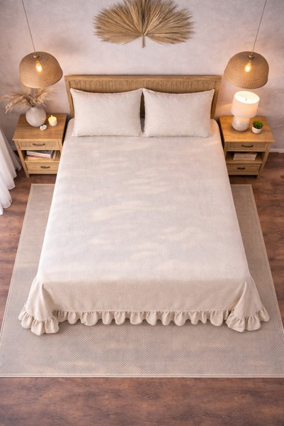 perde plus Bedspread Cotton Linen Frilly Beige