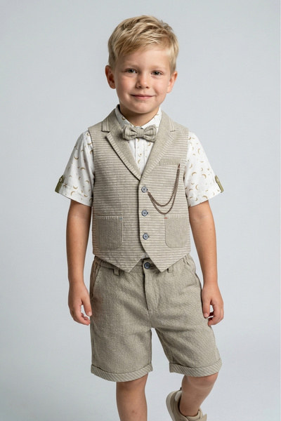 Doctor junior Αγόρι Παιδικό Χακί Γιλέκο Πουκάμισο Σορτς Παπιγιόν Κοστούμι με ...