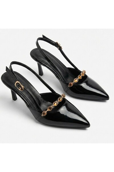 Giamgia Γυναικεία βραδινά παπούτσια στιλέτο με πέτρινο λουράκι, ανοιχτή πλάτη...