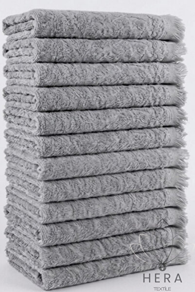 HERA 12 ADET GRİ 30x50 CM PAMUKLU VE SAÇAKLI MUTFAK HAVLUSU