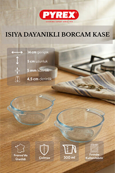 Fhilli Pyrex - 2'li Isıya Dayanıklı Borcam Kase Çizilmez Sufle Güveç Fırın Ka...