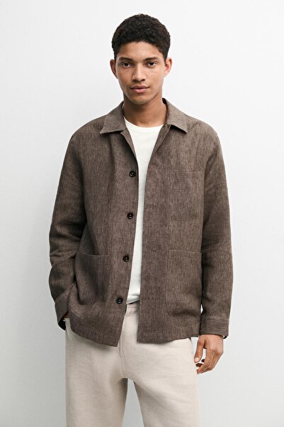 Massimo Dutti Soluk renkli cepli keten ince ceket