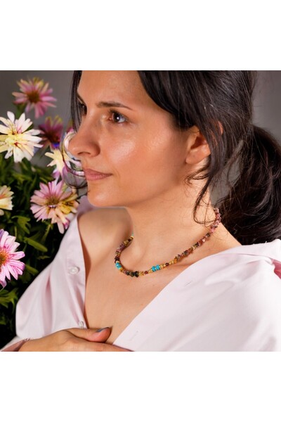 Ezera Κολιέ με πολύχρωμα τσιπς τουρμαλίνης Anand