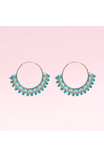 Ezera Σκουλαρίκια Τυρκουάζ Στρογγυλά, χειροποίητες χάντρες Miyuki, boho σχέδι...