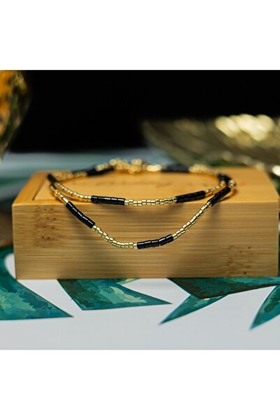 Ezera Κολιέ επιχρυσωμένο με χρυσό 18Κ με μαύρο αχάτη και πέτρες ηλιόλουστης π...