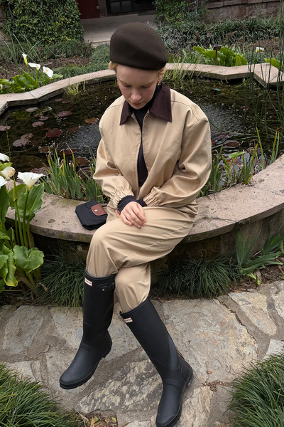 Quzu Μπουφάν Bomber με φερμουάρ με γιακά αντίθεσης Μπεζ