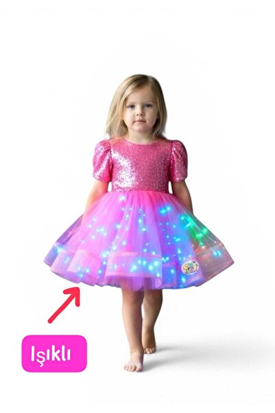 3b kids payetli pembe ışıklı elbise kostüm kuromi prenses düğün bayram parti ...