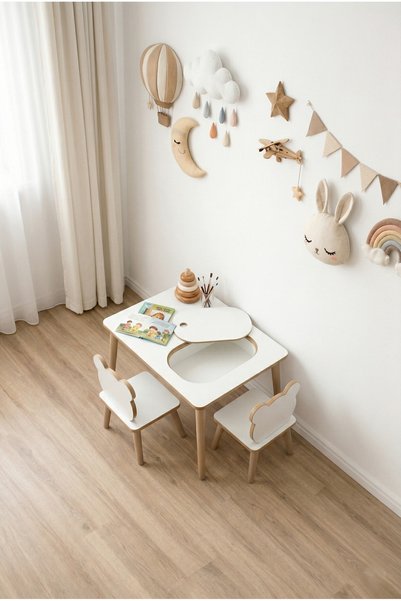 POFİTTO Montessori Çocuk Masası-oyun Masası-aktivite Masası-etkinlik Masası Takımı 2 Panda Sandalye