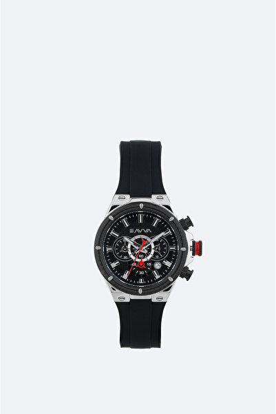 Avva Men's Black - Silver Gift Boxed Silicone Band Wrist Watch B009030