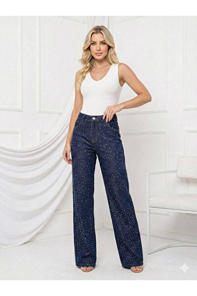 D'RECCY KADIN TAŞLI DENİM KOT PANTOLON PARLAK JEAN