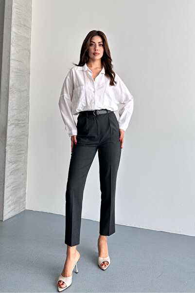 macharel jeans Γυναικείο παντελόνι με στενό πόδι με πλισέ υφασμάτινο παντελόν...