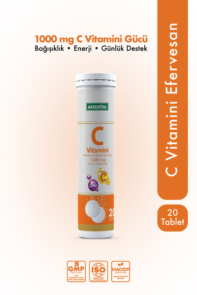 Aksu Vital C Vitamini Çinko 1000mg 20 Efervesan Tablet
