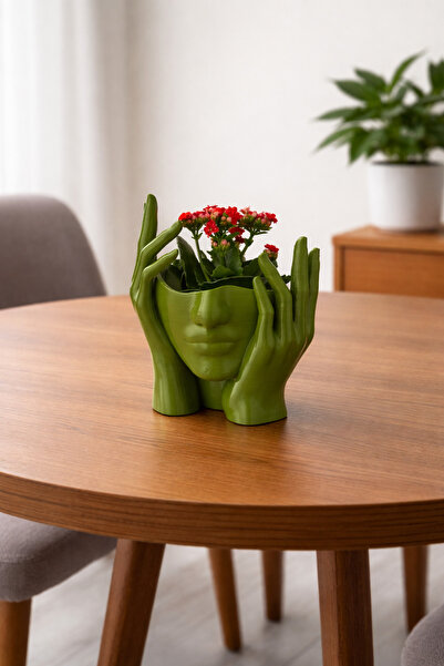 Limon 3D Desing Kadın Figür Haki Saksı/ Biblo/Süs