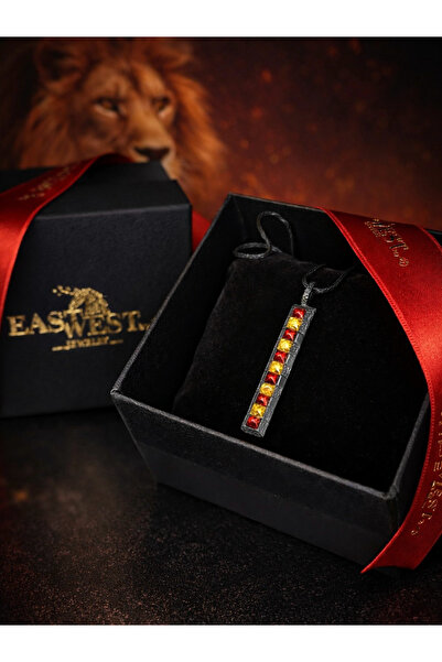EAST&WEST 925 Ayar Gümüş 5 Yıldız Sarı Kırmızı Kolye - Gs, Aslan