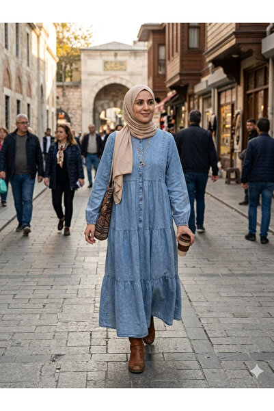 AXXAN Γυναικείο τζιν φόρεμα με κουμπιά σε όλο το μήκος, τζιν που πλένεται