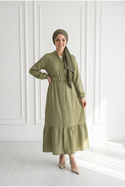 BENAHOLL Φόρεμα φράουλα με κουμπιά και ζώνη Miressa-PE620 Χακί