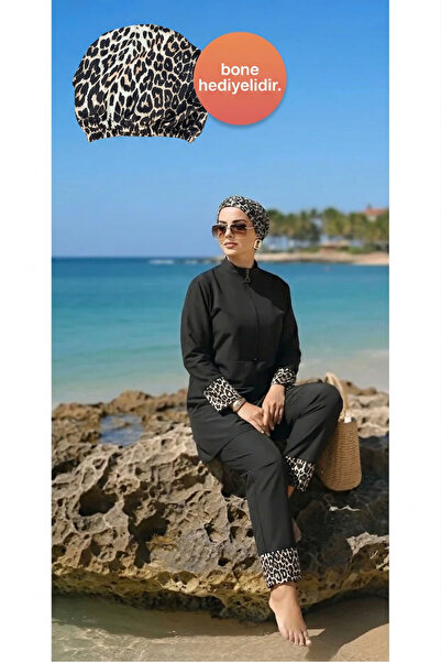 Vivezza Gözde Model Leopard Garnished Hijab Swimsuit