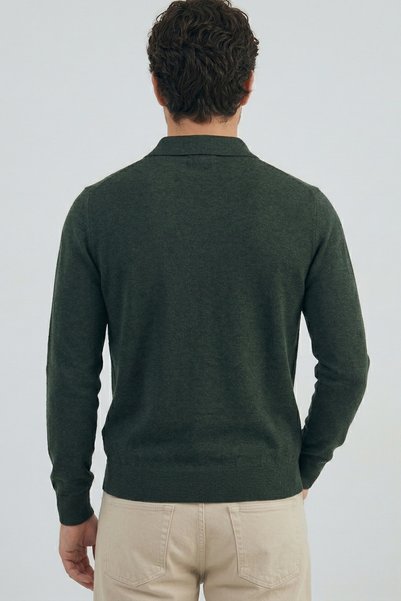 hateko Pure 100% Cotton Khaki Polo Collar Knitwear Sweater