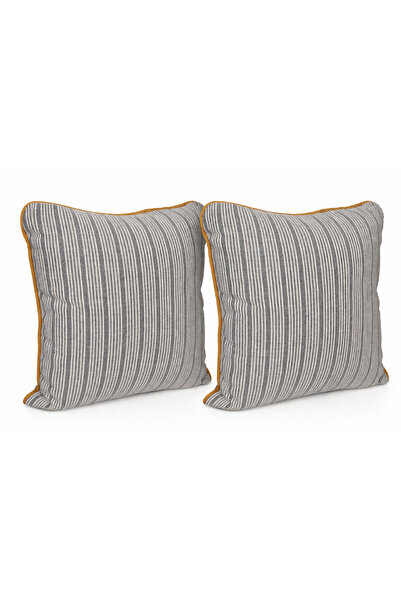 Faralya Life %70 Pamuk %30 Polyester Çizgili Kırlent Kılıfı 2 li 45x45 cm – Dekoratif Koltuk Yastık Kılıfı Modern Salon Dekoru