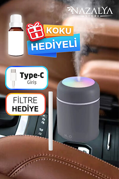 Nazalya 300ml Araç Içi Usb Kablolu Oto Kokusu Hava Nemlendirici Gri- Koku Hed...