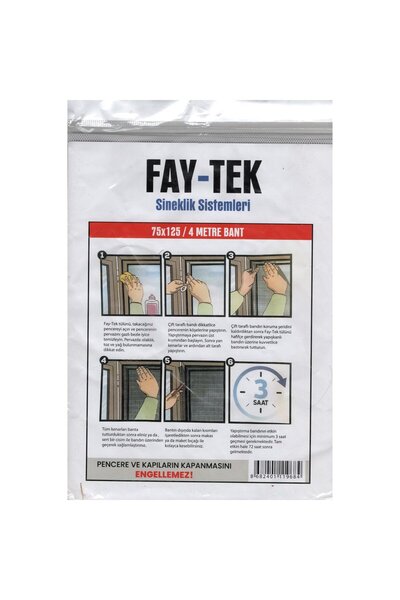 Ebax Hazır Yapıştırmalı Sineklik Tek Kanat Pencere için 75cm*125cm-4m Bant-Mo...