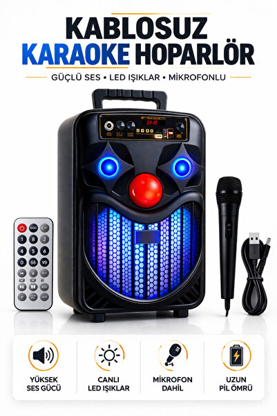 Omaze Mikforonlu RGB LED Karaoke Bluetooth Hoparlör Mikrofon Dahil Kablosuz T...