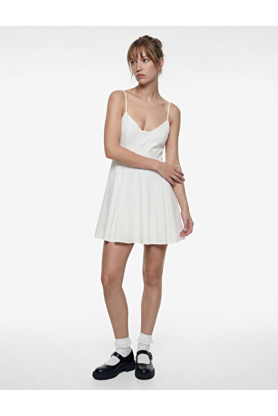 Koton Μίνι φόρεμα από βαμβάκι με κορδόνια και λαιμόκοψη, χωρίς μανίκια