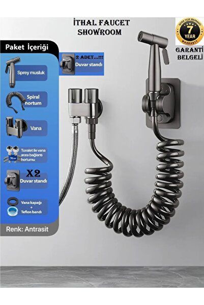 OEM Banyo Bide Basınçlı Püskürtücü Taharet Musluğu Klozet Hortumu Antrasit 7 ...