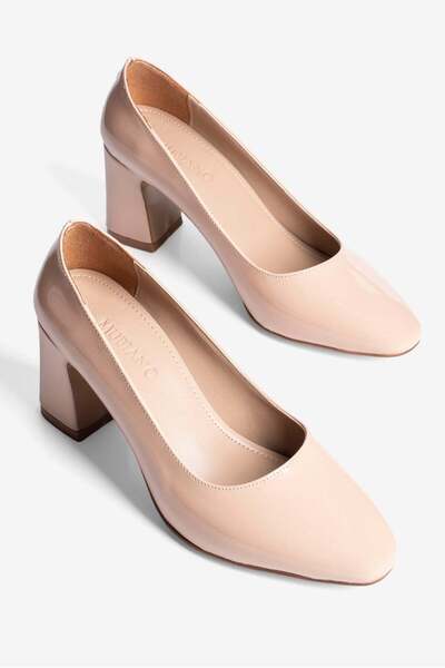 Mubiano Γυναικεία λουστρίνια παπούτσια με τακούνι, στρογγυλή μύτη, χοντρό τακ...