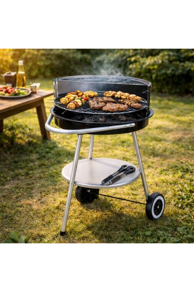 Koopman Στρογγυλή ψησταριά με κάρβουνο με ράφι και ρόδες