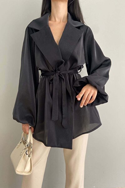 lizge giyim BALON KOL BAĞLAMALI SATEN CEKET