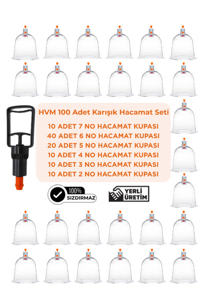 HVM 100 Adet Karışık Hacamat Kupası Ve Hacamat Pompası