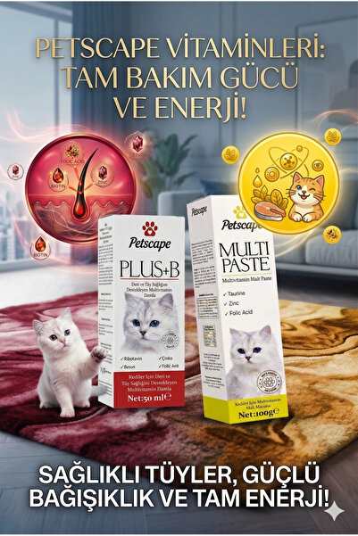 Petscape Tüy Dökülme Önleyici Plus+B Kedi Vitamini Damlası ve İştah Açıcı Ked...