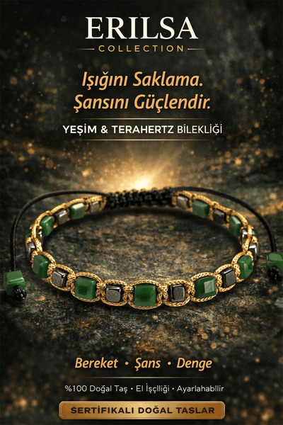 Erilsa Sertifikalı Doğal Taş Yeşim Terahertz Bileklik - Küp Kesim Fasetli Şan...