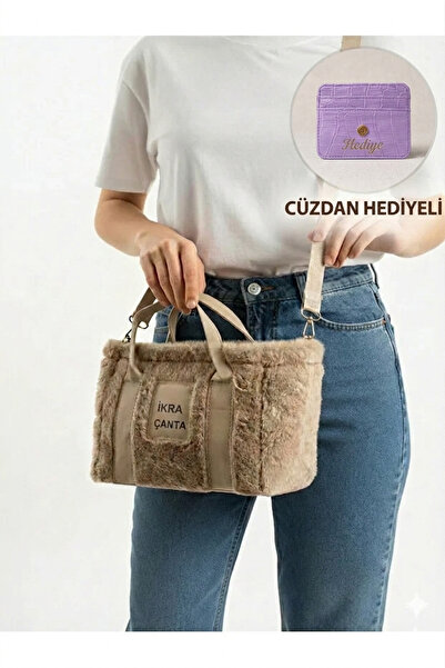 İKRA ÇANTA Mini Boy Kadın Kolon Askılı Kürklü Peluş Çapraz Çanta