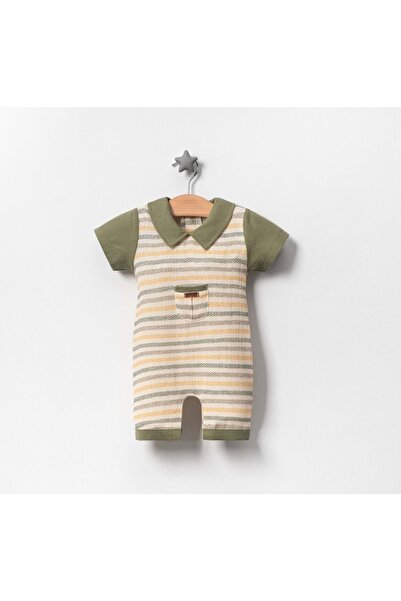 Jolly Joy Muslin Baby Boy Jumpsuit with Front Pocket Green