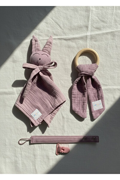 Joyous Mom Kids Hoş Geldin Bebek Seti 3'lü %100 Pamuk Müslin Set Diş Kaşıyıcı...