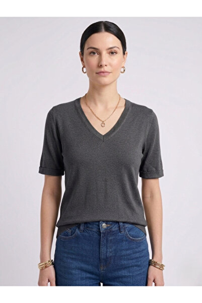 Neden Tekstil Γυναικείο μπλουζάκι με κοντό μανίκι με λαιμόκοψη σε σχήμα V