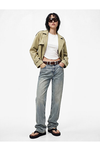 Koton Düğmeli Kruvaze Yaka Uzun Kollu Gabardin Crop Ceket