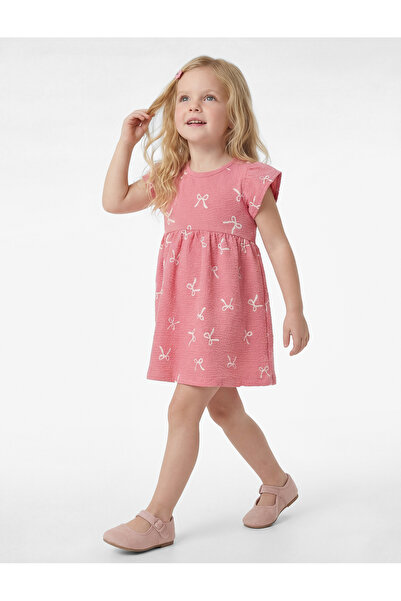 Koton Κοντομάνικο βαμβακερό φόρεμα με φιόγκο και στάμπα