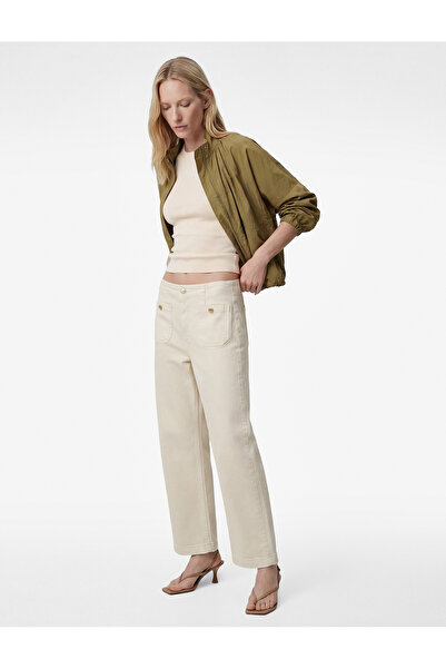 Koton Ψηλόμεσο βαμβακερό παντελόνι με λεπτομέρεια τσέπης και φαρδιά κοντά μπα...