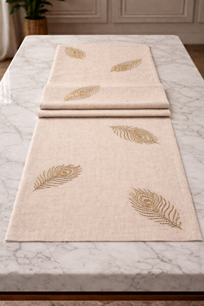 desicap Luna Collection Feather Patterned Runner Tablecloth 40X140