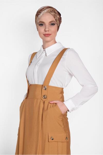Alvina Buttoned and Pocket Detailed Skirt Salopet 4478