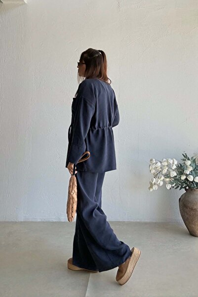 ELVAN TOLON Σετ Ναυτικό Μπλε λεπτομέρεια με σούρες