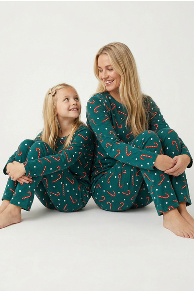 Siyah İnci πράσινο 100% βαμβακερό σετ πιτζάμες με μοτίβο με ζαχαροπλαστείο με...