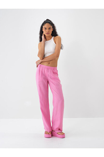 Xint Kadın Pembe %100 Keten Regular Fit Pantolon
