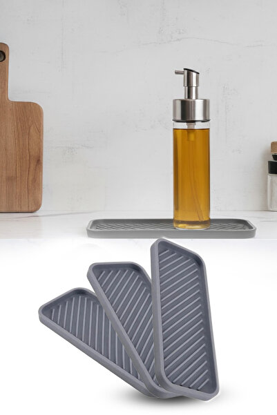 3 Pieces Grey Silicone Oil Can Stand 23x10 Cm Multi-Purpose Organizer Presentation Soap Dispenser Set