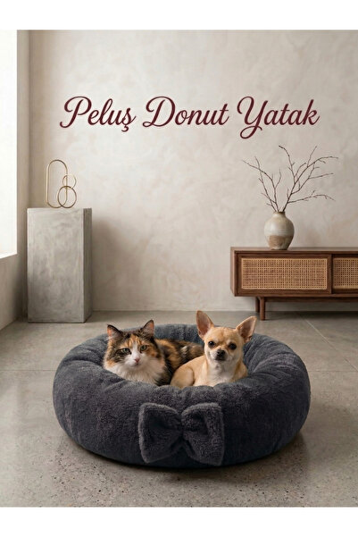 Patiderm Pelüş simit Kedi & Küçük Irk Köpek Yatağı - Gri